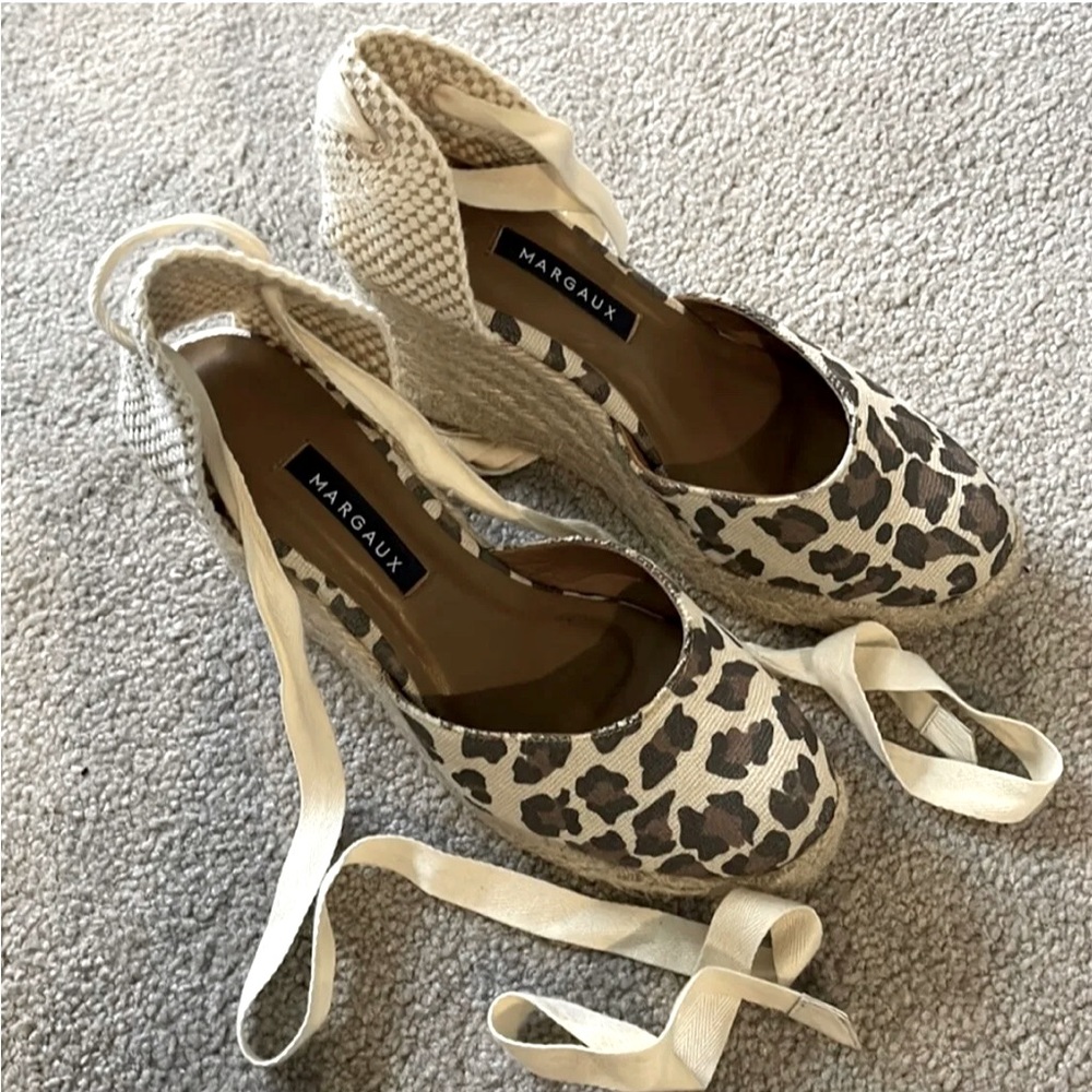 Margaux The Espadrille Pique Animal Print Wedge Sandal Size 5.5 Leopard
